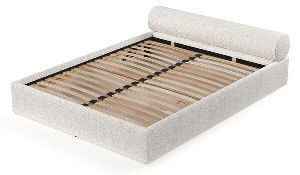 Krémová čalouněná dvoulůžková postel s úložným prostorem s roštem 160x200 cm Solvo – Maison de Rêve