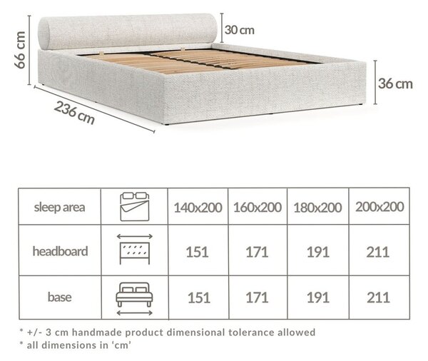 Krémová čalouněná dvoulůžková postel s úložným prostorem s roštem 160x200 cm Solvo – Maison de Rêve
