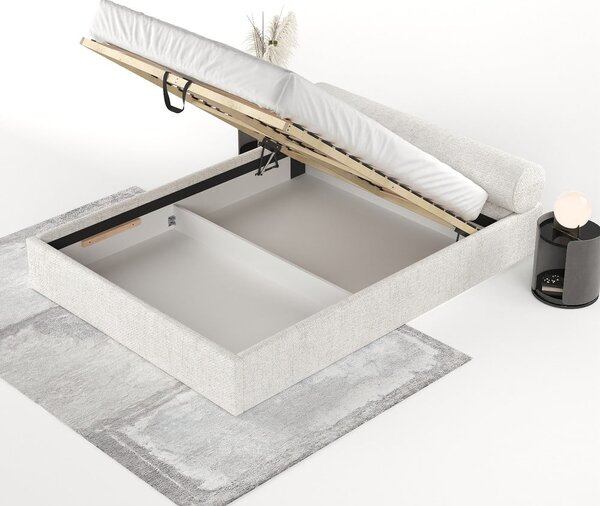 Krémová čalouněná dvoulůžková postel s úložným prostorem s roštem 160x200 cm Solvo – Maison de Rêve