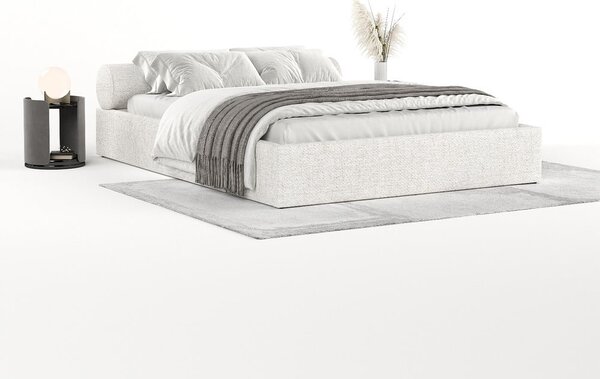 Krémová čalouněná dvoulůžková postel s úložným prostorem s roštem 160x200 cm Solvo – Maison de Rêve