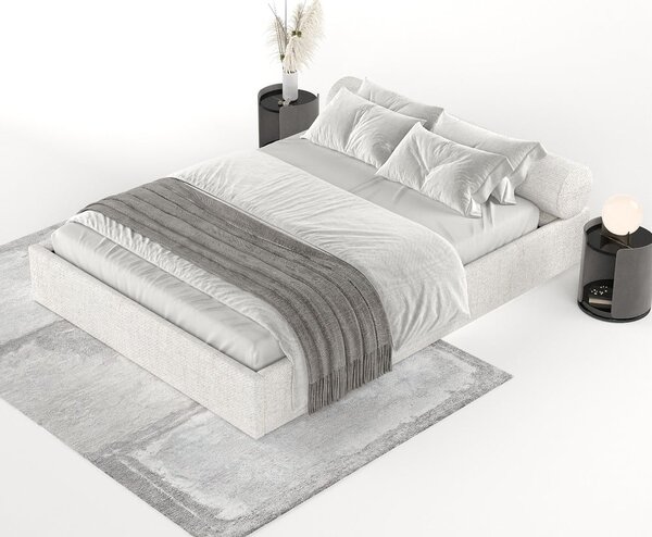 Krémová čalouněná dvoulůžková postel s úložným prostorem s roštem 160x200 cm Solvo – Maison de Rêve