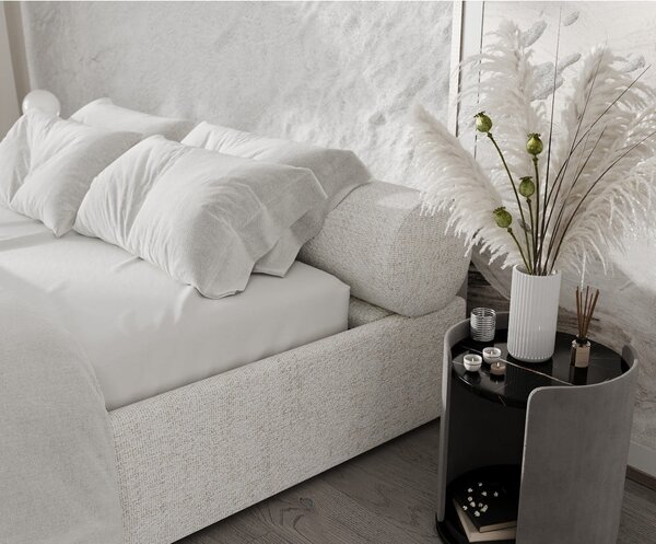 Krémová čalouněná dvoulůžková postel s úložným prostorem s roštem 160x200 cm Solvo – Maison de Rêve