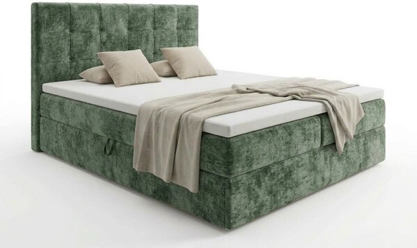 Čalouněná postel boxspring DIRELIS VIBE 160x200 cm tmavě zelená Matrace: Matrace Bonell pružinová