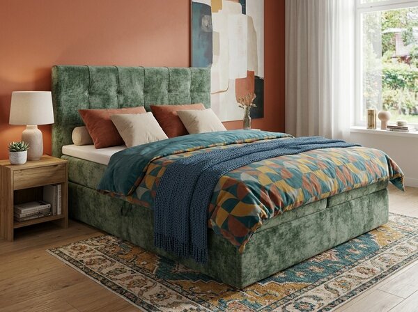 Čalouněná postel boxspring DIRELIS VIBE 160x200 cm tmavě zelená Matrace: Matrace Bonell pružinová