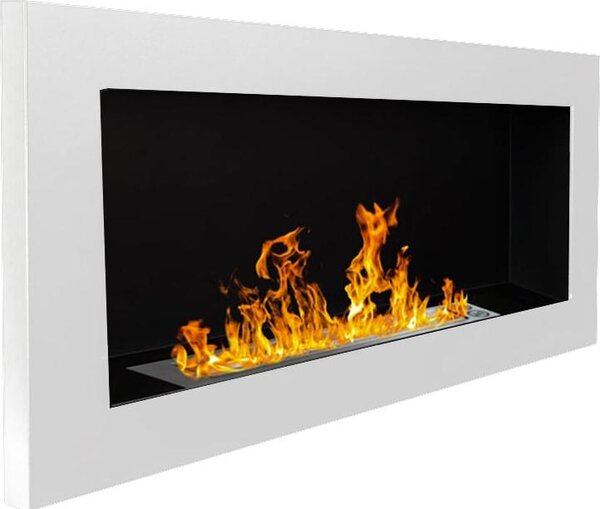 Lucca White – nástěnný nebo vestavný krb s přívodem bioetanolu, šířka 90 × hloubka 12 × výška 40