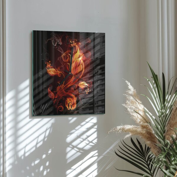 Skleněné hodiny na stěnu Ohnivý květ zskc-30x30-00171128