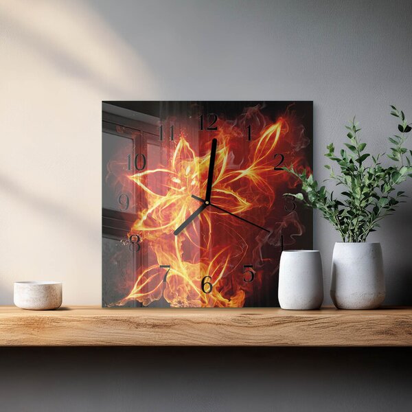 Skleněné hodiny na stěnu Ohnivý květ zskc-30x30-00171127