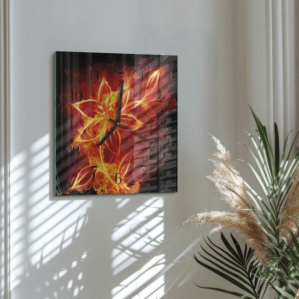 Skleněné hodiny na stěnu Ohnivý květ zskc-30x30-00171127