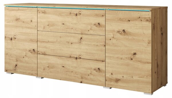 Moderní komoda o šířce 150 cm do obývacího pokoje, s 3 zásuvkami a 2 skříňkami, barva dýha "artisan"