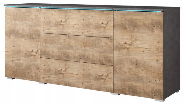 Komoda, 150 cm, do obývacího pokoje, 3 zásuvky, 2 skříňky, barva: tmavě hnědá (kaštanová)