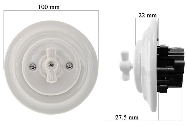 Bohemia-Design - Porcelánový retro vypínač otočný s rámečkem č. 1 bílá