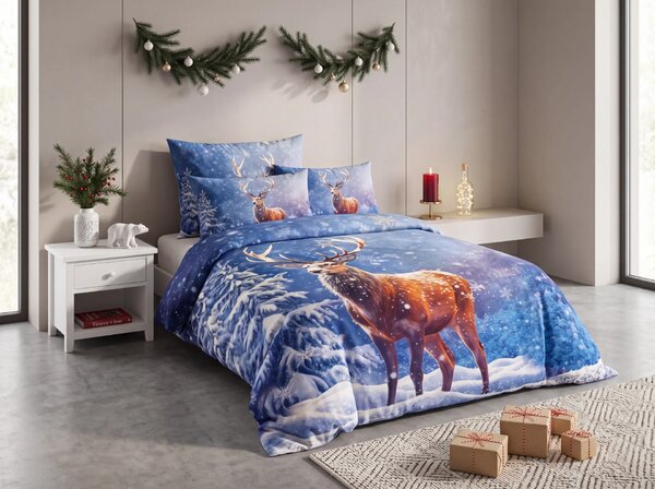 3D Bavlněné povlečení FROSTED DEER modré + povlak na polštářek 40x50 cm zdarma Rozměr povlečení: 70 x 90 cm | 140 x 200 cm