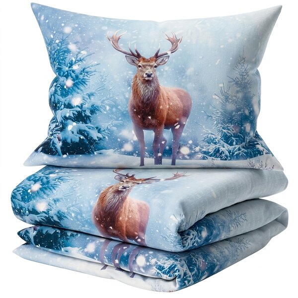 3D Bavlněné povlečení SNOWY DEER modré + povlak na polštářek 40x50 cm zdarma Rozměr povlečení: 70 x 90 cm | 140 x 200 cm