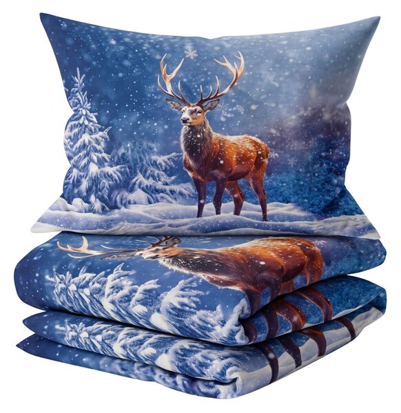 3D Bavlněné povlečení FROSTED DEER modré + povlak na polštářek 40x50 cm zdarma Rozměr povlečení: 70 x 90 cm | 140 x 200 cm