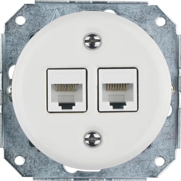 Bohemia-Design -Porcelánová retro ethernetová zásuvka bez rámečku 2x CAT.5E bílá