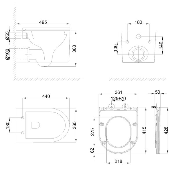 Invena Glamour, závěsná WC mísa se Swirlflush 495x365x363 mm + toaletní sedátko s pomalým zavíráním, bílá, INV-CE-92-001-L