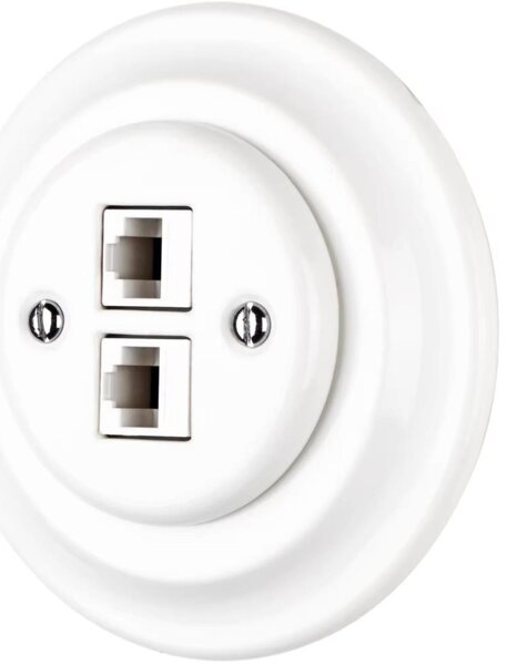 Bohemia-Design - Porcelánová retro ethernetová zásuvka s rámečkem 2x CAT.5E bílá