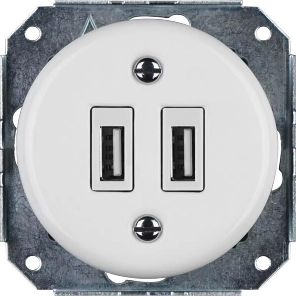 Bohemia-Design -Porcelánová retro USB napájecí zásuvka bez rámečku 2x USB-A bílá