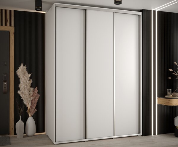 Šatní skříň s posuvnými dveřmi DAVOS 170cm | Bílá / stříbrné pojezdy