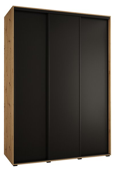 Šatní skříň s posuvnými dveřmi DAVOS 170cm | DUB Artisan / černá / černé pojezdy