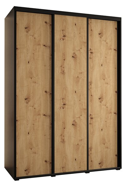 Šatní skříň s posuvnými dveřmi DAVOS 170cm | Černá / DUB Artisan / černé pojezdy