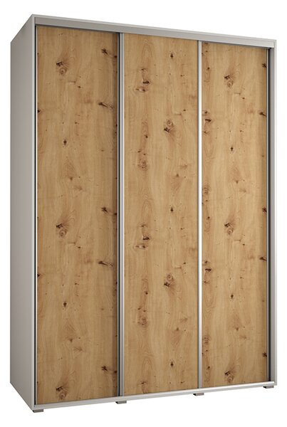 Šatní skříň s posuvnými dveřmi DAVOS 170cm | Bílá / DUB Artisan / stříbrné