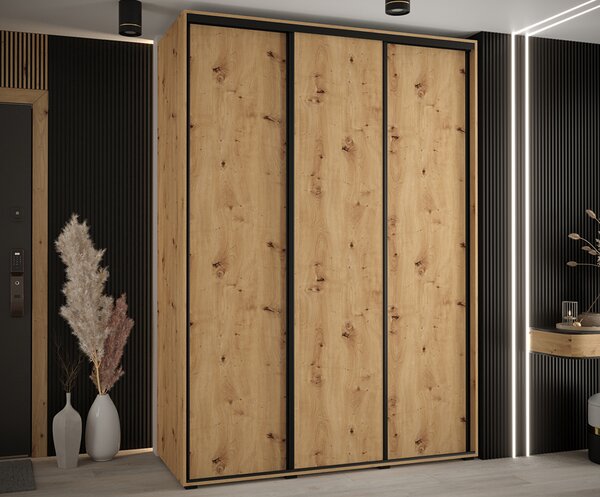 Šatní skříň s posuvnými dveřmi DAVOS 170cm | DUB Artisan / černé pojezdy
