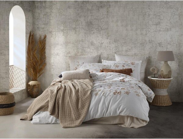 Bílé povlečení na jednolůžko z bavlněného saténu 140x200 cm Ivory Garden Floral – Mila Home Luxury