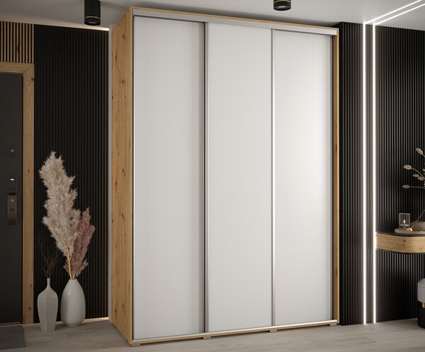Šatní skříň s posuvnými dveřmi DAVOS 170cm | DUB Artisan / bílá / stříbrné