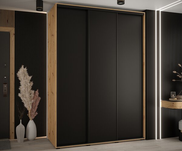 Šatní skříň s posuvnými dveřmi DAVOS 170cm | DUB Artisan / černá / černé pojezdy