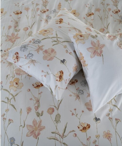 Bílé povlečení na jednolůžko z bavlněného saténu 140x200 cm Ivory Garden Floral – Mila Home Luxury