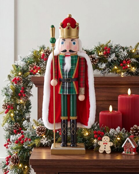 Dekorativní figurka HALLSJON 50 cm Louskáček Červená/Zelená