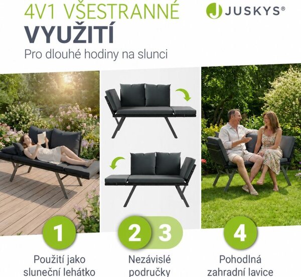 Zahradní lavice a lehátko z polyratanu 2v1, černá/šedá