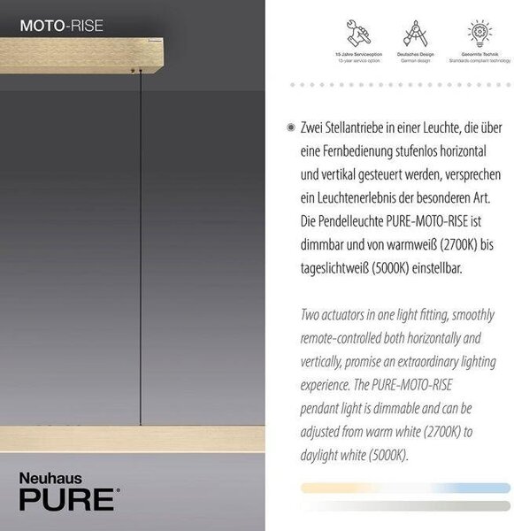 Paul Neuhaus LED závěsné svítidlo PURE-MOTO-RISE elektricky nastavitelná výška dotykový vypínač 2700-5000K zlatá imperial, d.200cm