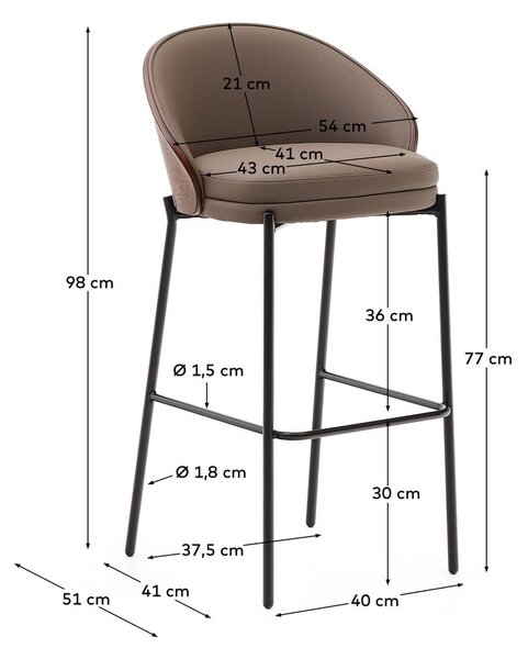 Hnědá barová židle (výška sedáku 77 cm) Eamy – Kave Home