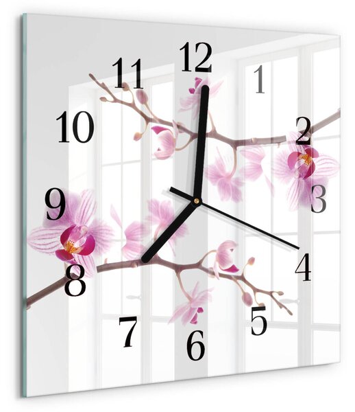 Skleněné hodiny na stěnu Orchidej zskc-30x30-00171198