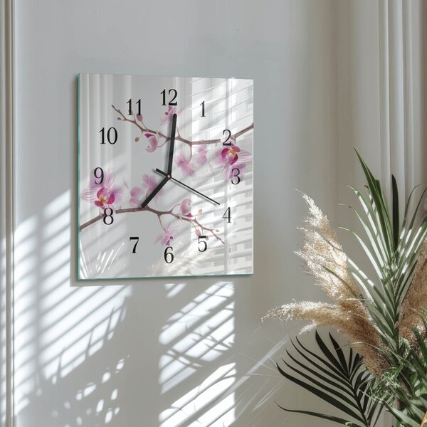 Skleněné hodiny na stěnu Orchidej zskc-30x30-00171198