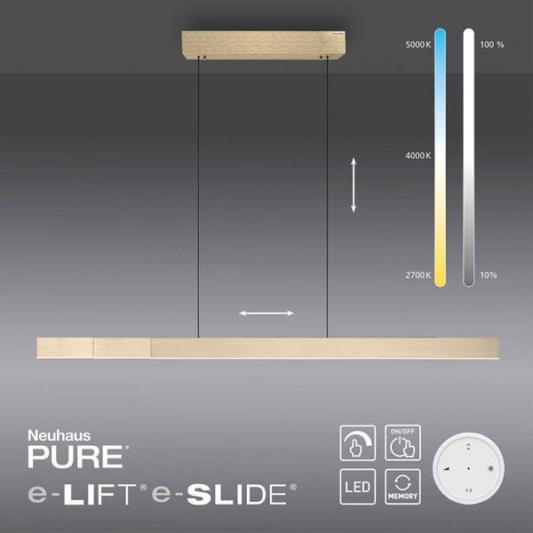 Paul Neuhaus LED závěsné svítidlo PURE-MOTO-RISE elektricky nastavitelná výška dotykový vypínač 2700-5000K zlatá imperial, d.200cm