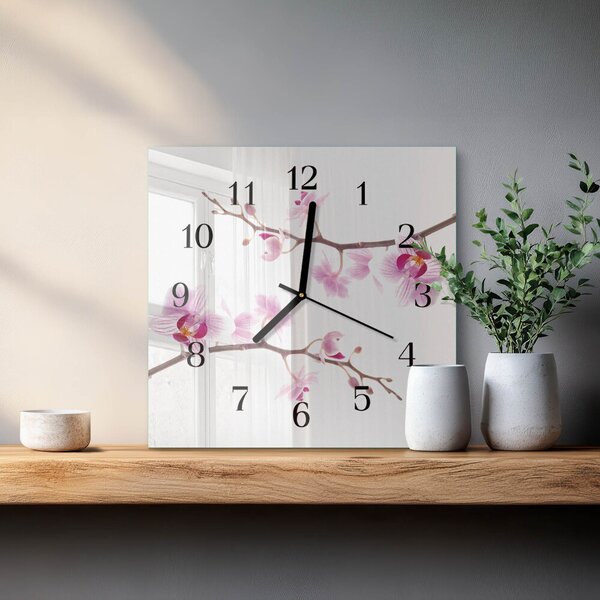 Skleněné hodiny na stěnu Orchidej zskc-30x30-00171198