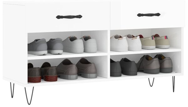 Botník bílý s vysokým leskem 102 x 35 x 55 cm kompozitní dřevo