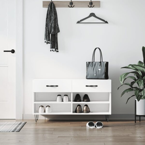 Botník bílý s vysokým leskem 102 x 35 x 55 cm kompozitní dřevo