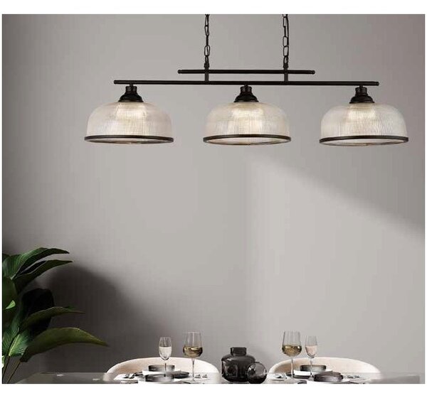 Searchlight 3593-3BK Trojité závěsné svítidlo BISTRO černé mat, čiré sklo
