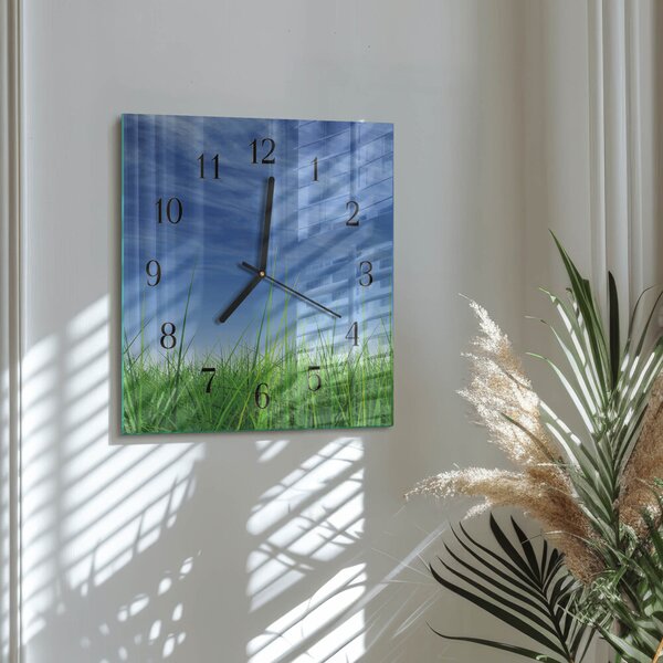 Skleněné hodiny na stěnu Tráva zskc-30x30-00171247