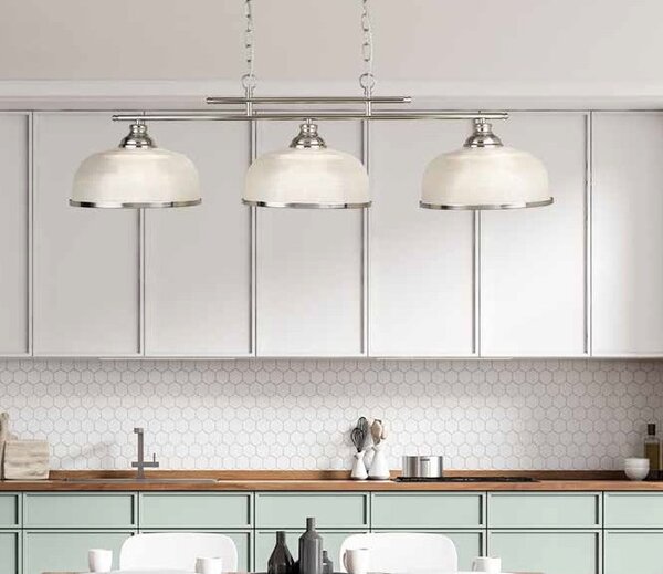Searchlight 3593-3SS Trojité závěsné svítidlo BISTRO satin, čiré sklo