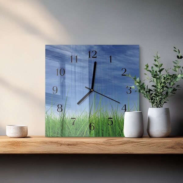Skleněné hodiny na stěnu Tráva zskc-30x30-00171247