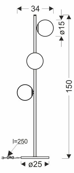 Candellux Černá stojací lampa Kama pro žárovku 3x G9 53-01238