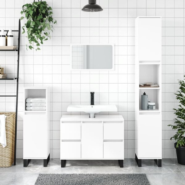 Koupelnová skříňka lesklá bílá 30x30x100 cm kompozitní dřevo