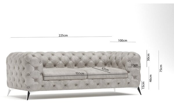 Světle šedá sametová pohovka 225 cm Chelsea – Ropez