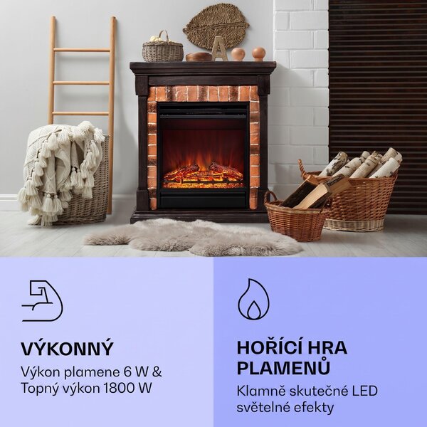 Klarstein Beerenberg Elektrický krb - elektrický krb s tepelným výkonem 1800 W, elektrický krb s časovačem, teplota: 10 až 30 °C, LED iluze plamene, včetně dálkového ovládání