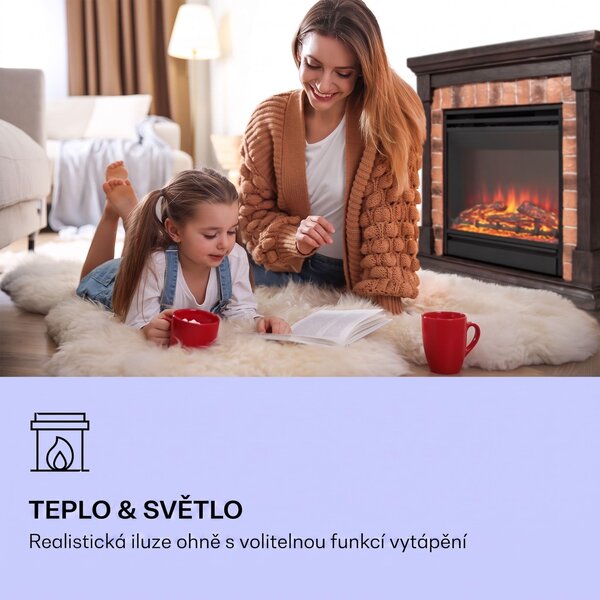 Klarstein Beerenberg Elektrický krb - elektrický krb s tepelným výkonem 1800 W, elektrický krb s časovačem, teplota: 10 až 30 °C, LED iluze plamene, včetně dálkového ovládání
